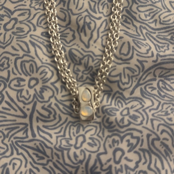 NWT Madewell Stone Collection White Opal Double Chain Polished Silver Necklace - Picture 4 of 4